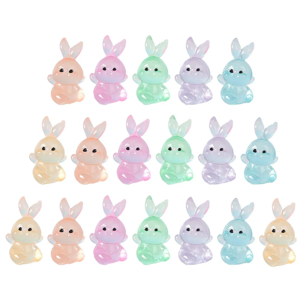 18Pcs Luminous Small Resin Rabbit Sculptures Outdoor Garden Home Tabletop Micro Landscape Ornament Night Light Rabbit