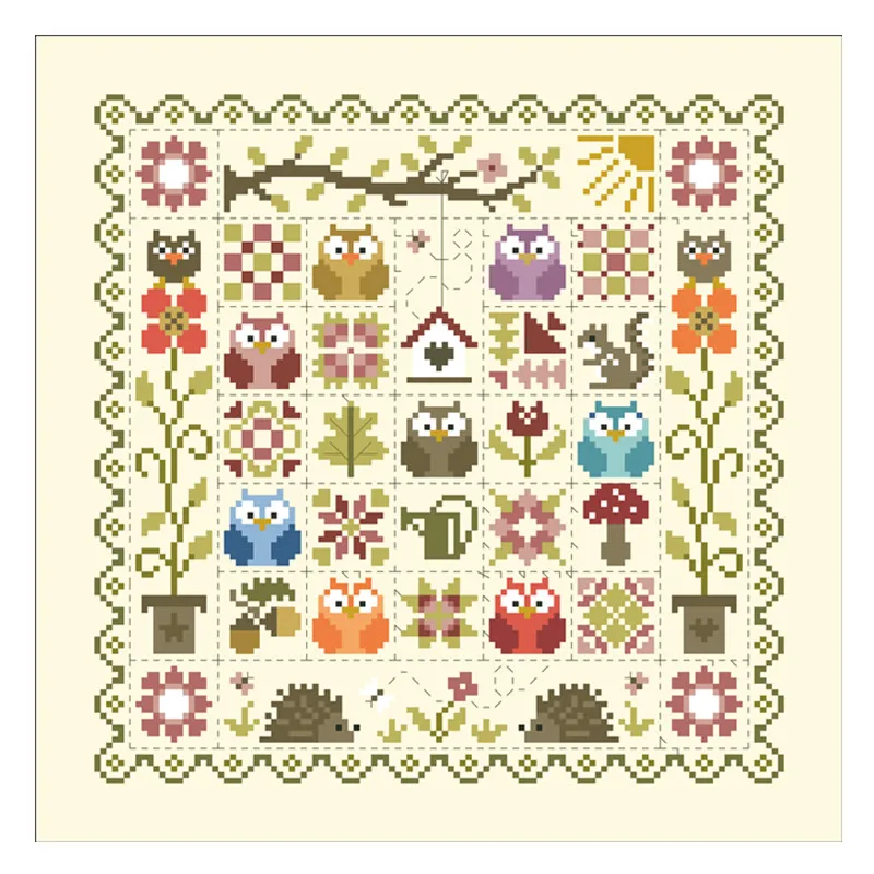 Spring owl cross ricamo kit cartoon pattern design 18ct 14ct 11ct tela giallo chiaro punto croce ricamo fai da te