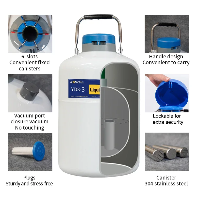 Contenedor de almacenamiento de especias para cría de ganado Cryo Dewar de 2 litros, contenedor de nitrógeno líquido portátil