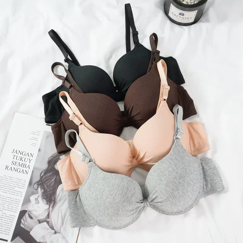 Sexy Push-up-BH mit tiefem V-Ausschnitt, aus Baumwolle, mit gerafftem Stoff, gepolstert, einfarbig, mit offenem Rücken und Bügel, verführerische Damenunterwäsche. – Detail 5