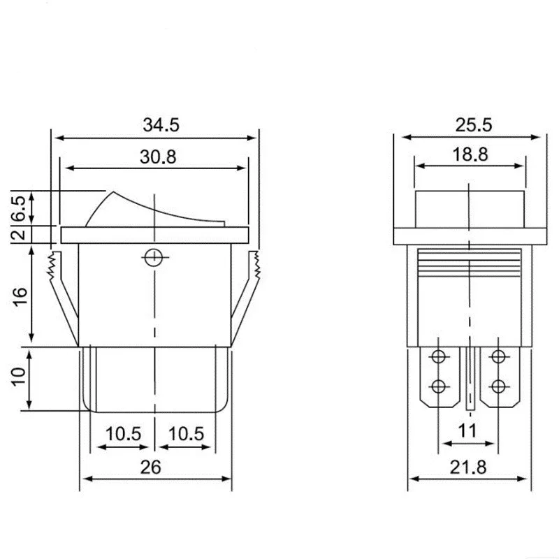 Interruptor basculante de doble luz para barco, 1 piezas, KCD8, 6 pines, 16A, 250V, 20A, 125V, impermeable, encendido-apagado, KCD6