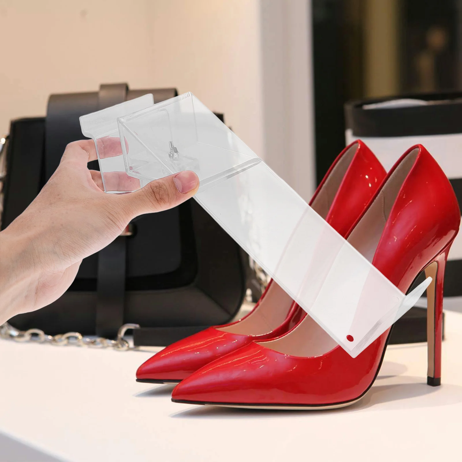 2Pcs Shoe Display Clear Shoe Retail Shop Display Rack Show Rack Stand Sandals Support Transparent Plastic Shoe Holder Store Disp