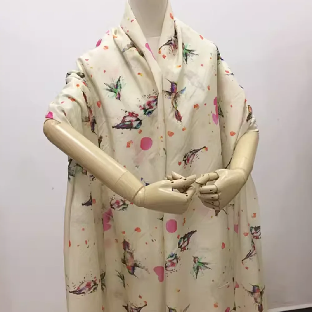 Watercolor Paint Bird Animal Printed Colorful Silk Cotton Fabric Good Quality for Girl Elegant Spring Breathable Clothes
