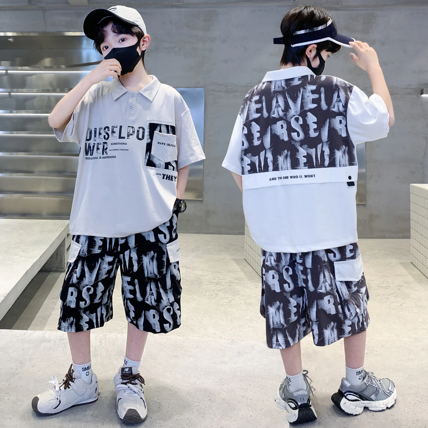 Kids Boys Summer Letter Print Polo Clothing Set Sports Suit 2PCS Children Outfits Student Fashion Streetwear Costume Tracksuit