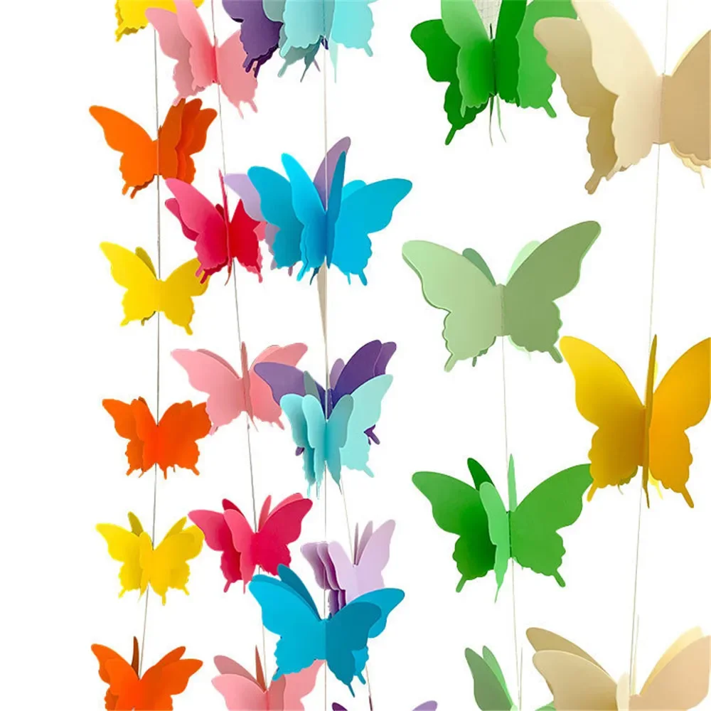 3D Colorful Butterfly Paper Garland Paper Rope Wedding Arrangement Birthday Party Decoration Supplies Home Decoration