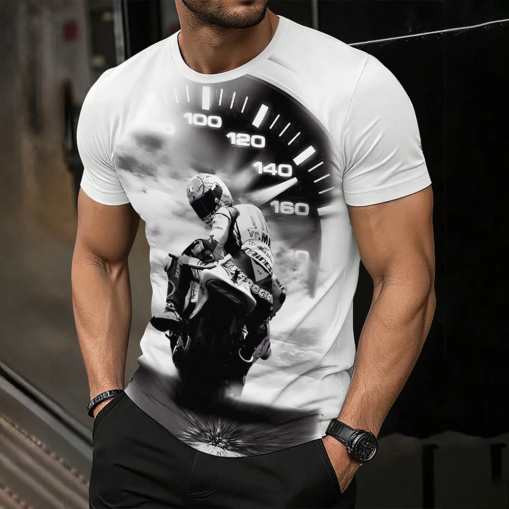 Men's Oversized Motorcycle Biker Graphic T-Shirt Vintage Speedometer Print Crew Neck Short Sleeve Casual Streetwear Summer Tops