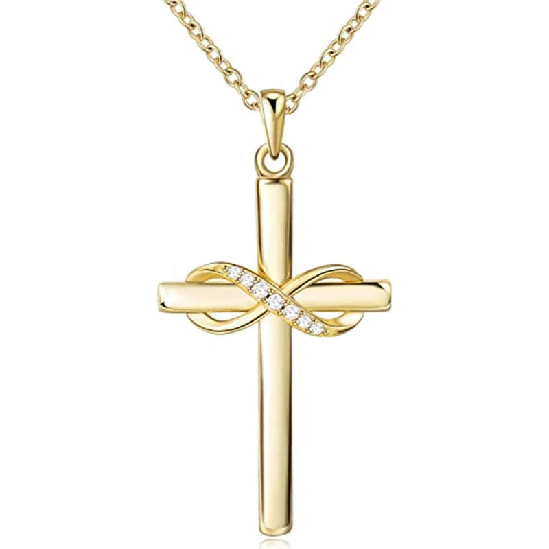 Huitan Gold Color Cross Necklace for Women Fancy Infinite Sign Design Modern Trendy Female Neck Accessories Versatile Jewelry