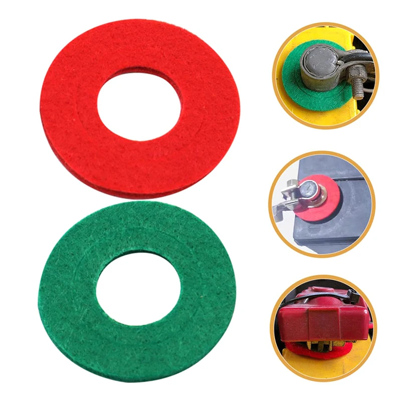 10Pcs Red And Green Felt Pads Battery Clamp Washer Gasket Anti-corrosive Fibre Car Battery Terminal Protection Pads