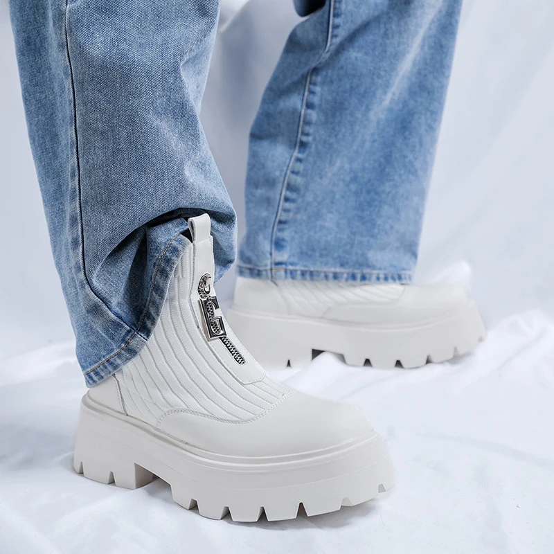 

Туфли на толстой подошве, мужская модная уличная обувь в британском стиле, повседневная обувь для вечеринок, повседневного ночного клуба, черно-белые туфли, увеличивающие рост