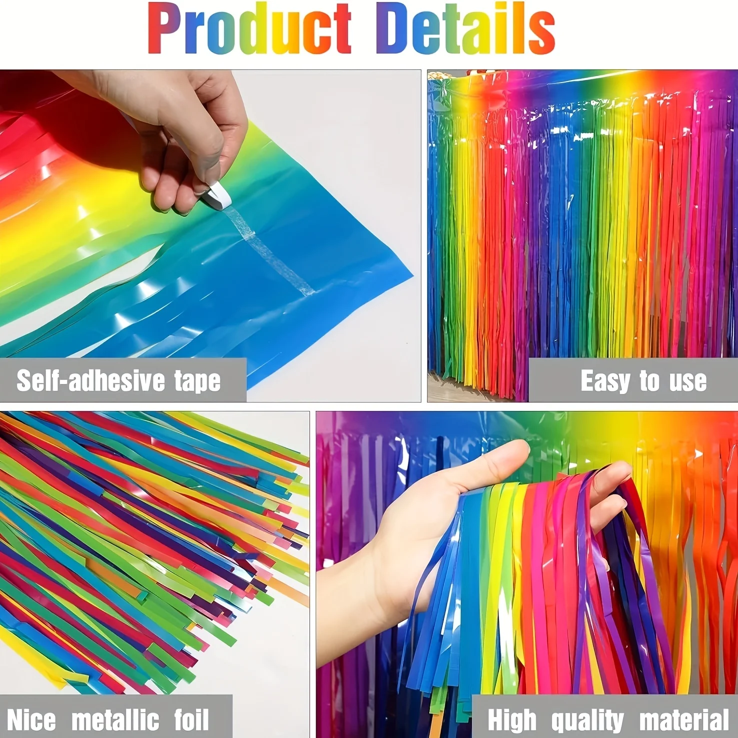 1pc-Rainbow Table Skirts Metallic Foil Fringe Table Skirt Pride Rainbow Party Fringe Tinsel Table Skirts for Pride Day Party Wed