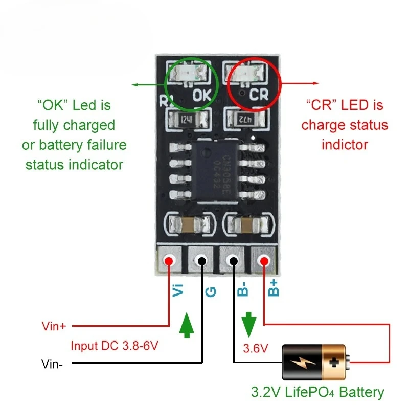 1/5/10PCS 3.2V LiFePO4 Battery Charger Module 3.6V 1A CV/ CC wtih Overvoltage Protection Automatic Recharge Low-Power Sleep Mod