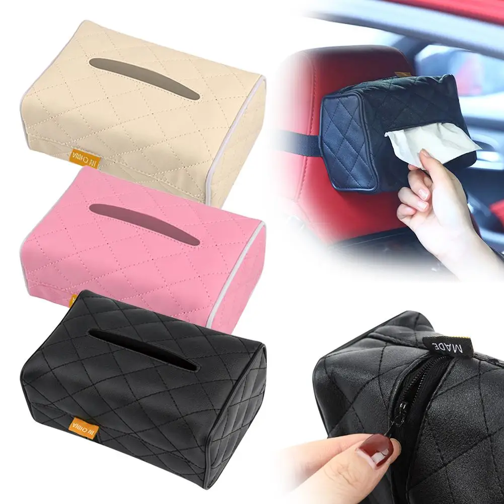 Car tissue box Sunshade seat back hanging car tissue box Car tissue sleeve Paper box tissue box wrapped in the car for stor F3Q0