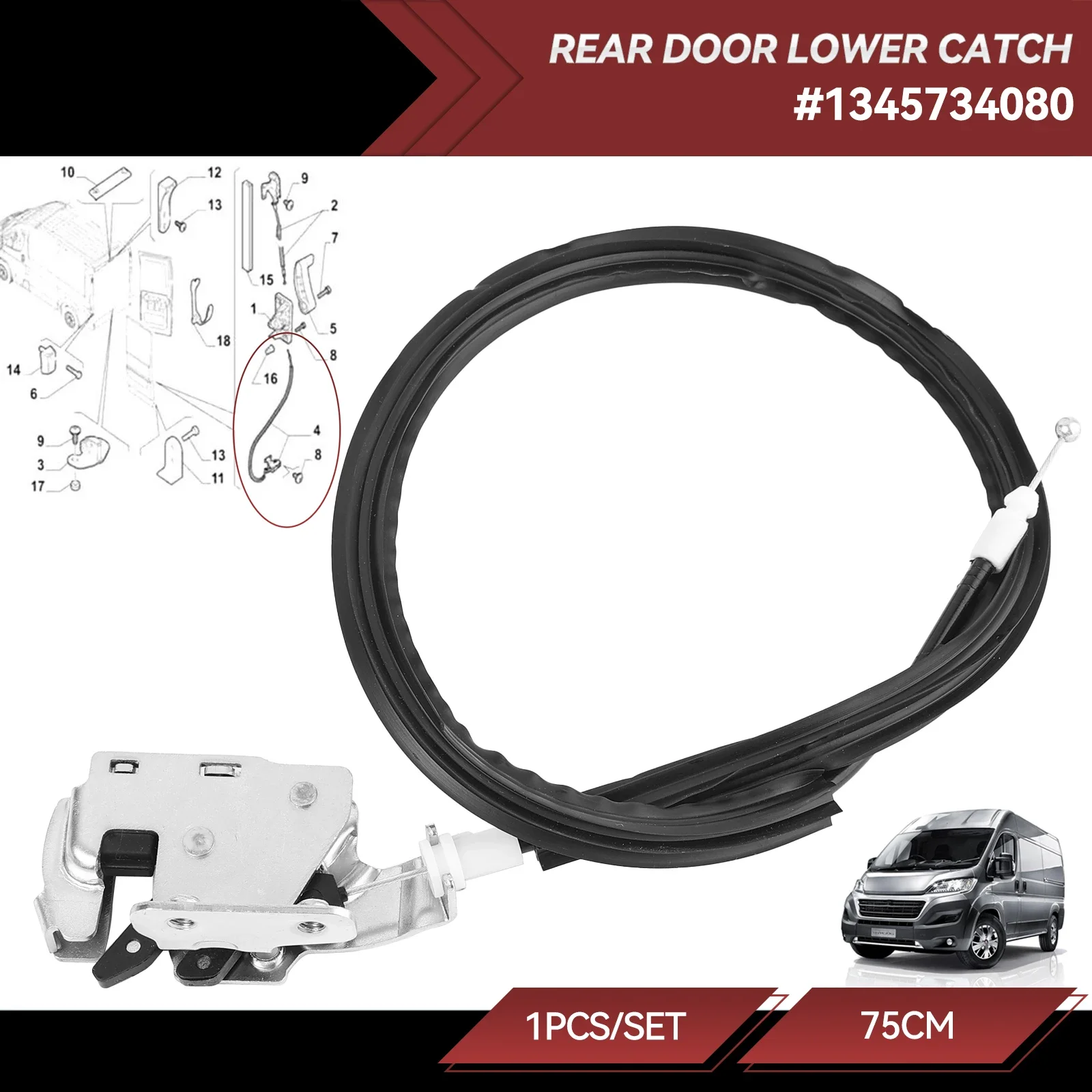 WANWUXIN Car Rear Lower Left Door Lock Catch Cable for Fiat Ducato Peugeot Boxer Citroen Relay 2006-ON 1345734080 1385567080 137