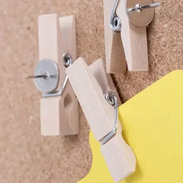 Durable Wooden Clip Push Pins Set Office School Stationery Decorative Binder Thumb Tacks for Cork Board Blackboard