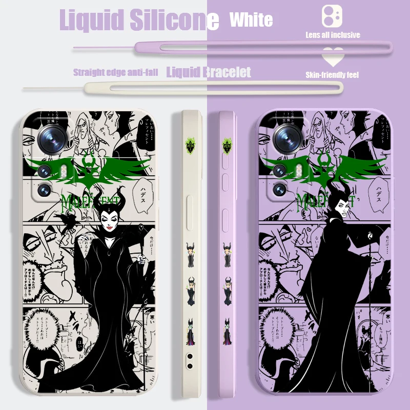 Disney Beautiful Maleficent Liquid Left Rope Phone Case For Xiaomi Mi A3 9 10 11 12 13 Note 10 Lite SE T X i Pro Soft Cover Capa