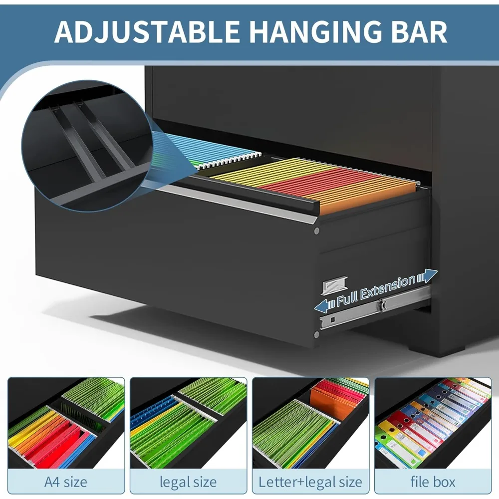 3 Drawer File Cabinet with Lock,Metal Lateral File Cabinets for Home Office,Heavy-Duty Steel Storage w/Universal File Compatibil