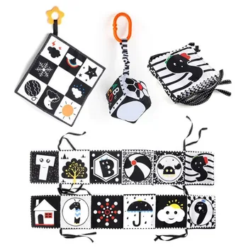 أبيض وأسود ألعاب الأطفال لينة قماش الطفل كتاب لعب الطفل 0-12 شهرا مونتيسوري كتب حسية عالية التباين الوليد سرير اللعب