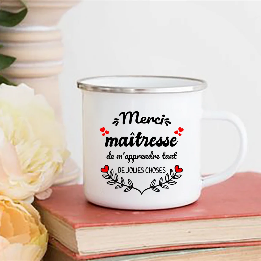 Merci Maîtresse Super Atsem Print Mugs Creative Coffee Cups Drinks Water Milk Cup Enamel Mug School Home Handle Drinkware Gifts