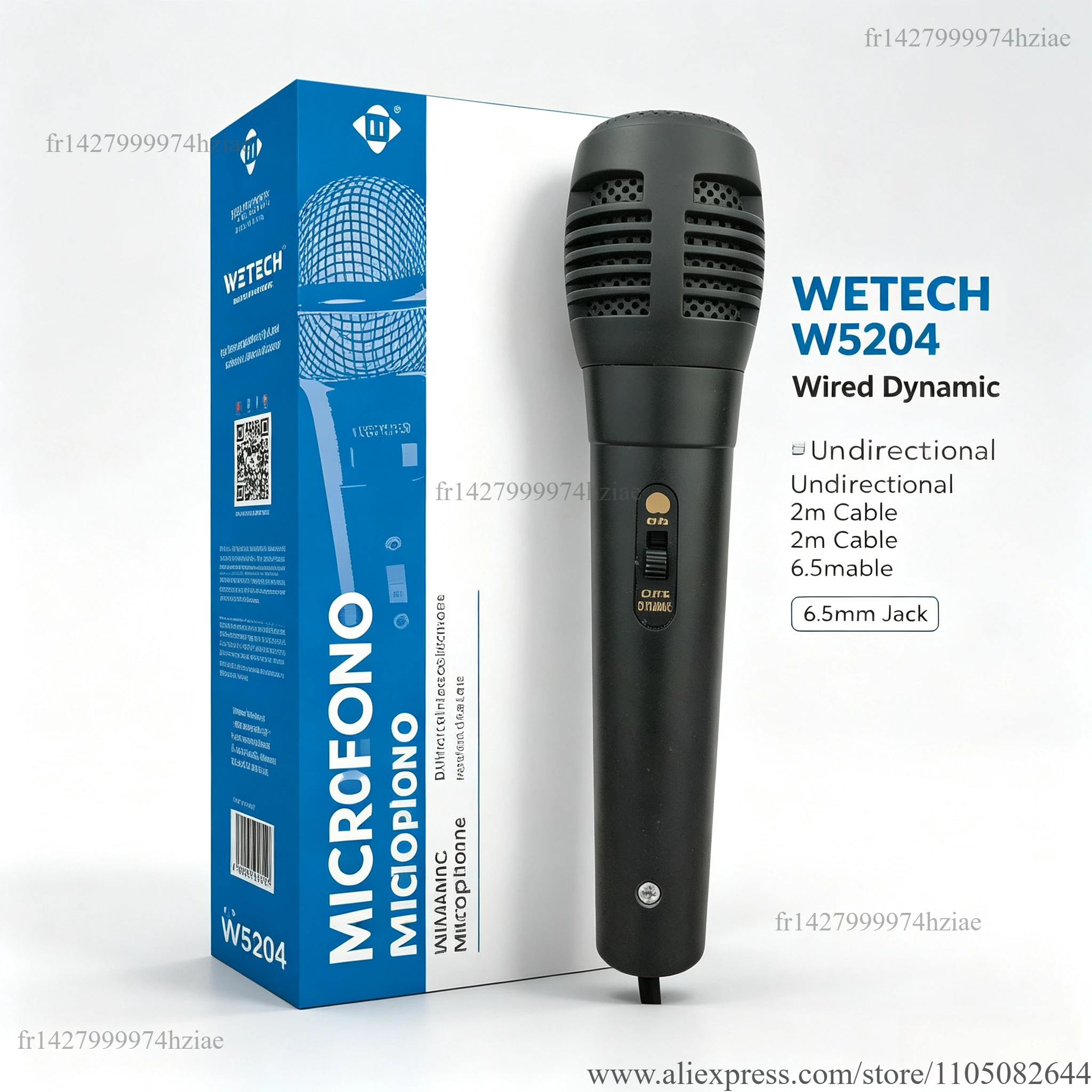 Microfono dinamico portatile con cavo WETECH W5204, microfono vocale unidirezionale con cavo da 2 m, jack AUX da 6,5 mm, interruttore ON/OFF per karaoke, canto in casa, amplificatore e altoparlante