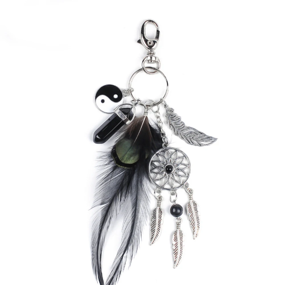 European and American Bohemian Keychain Dream Catcher Feather Opal Alloy Car Keychain Pendant