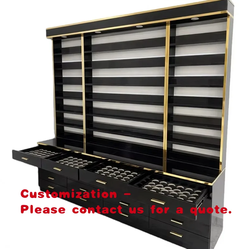 

custom.Custom Modern Skincare Cosmetics Display Stand Manicure Nail Rack Beauty Salon Cabinet with Light Trim