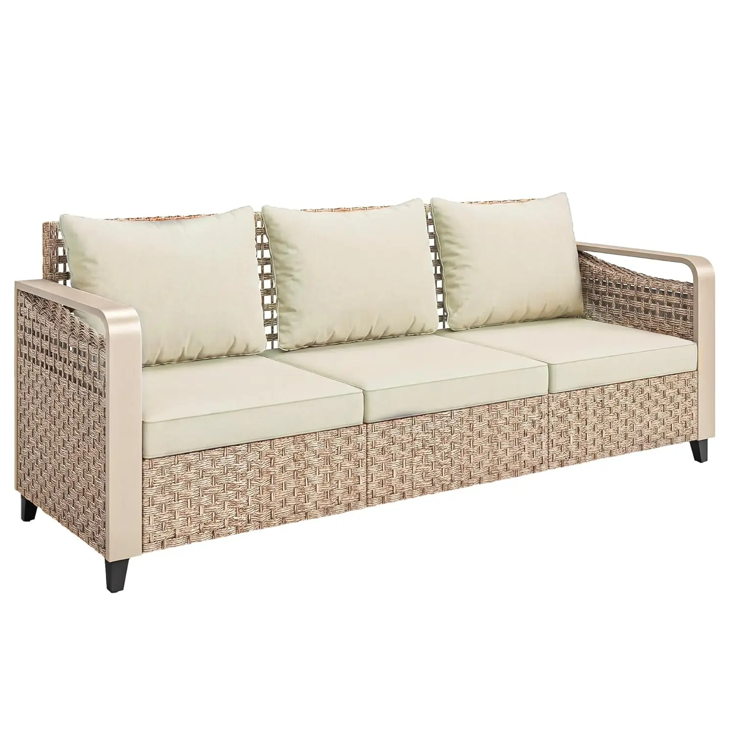 #Outdoor Patio Couch with Wide and Deep Seat, 3 Seater Wicker Outdoor Sofa with Wide Metal Armrests, Patio Furniture, Customized