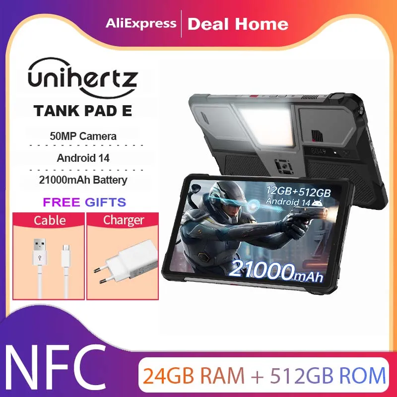 Unihertz TANK Pad E 8849، جهاز لوحي بروجكتور متين، 24 جيجابايت + 512 جيجابايت، 21000 مللي أمبير، 10.95 بوصة FHD 120 هرتز، 50 ميجابكسل، 66 وات، كمبيوتر لوحي عالمي