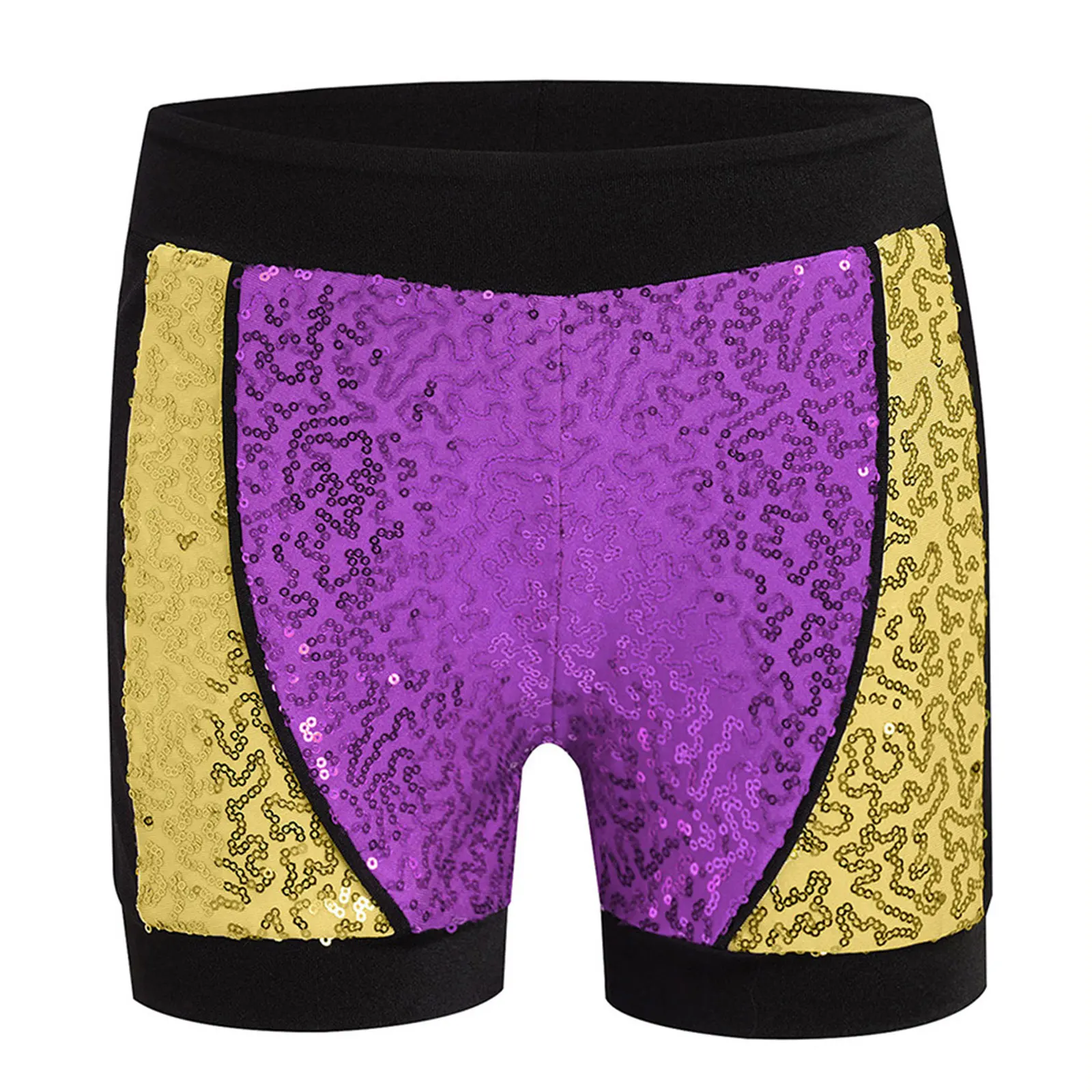 

Kids Girls Jazz Hip-hop Dance Shorts Elastic Waist Color Block Patchwork Sparkly Sequins Boxer Shorts Pants Gymnastics Costume