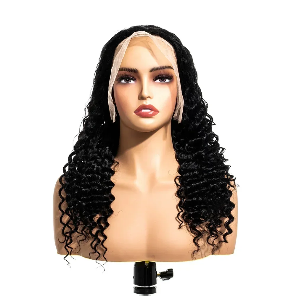 Onda de agua 5x5 cierre sin pegamento pelucas frontales de encaje rizado 13x6 HD peluca con malla Frontal de onda profunda 360 peluca de cabello humano completo para mujeres negras