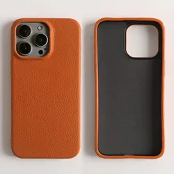 Full Grain Wrapped Genuine Leather Phone Case For Iphone 16 Pro Max Cases 15pro 14Pro Luxury Back Cover Shockproof Cases Coque
