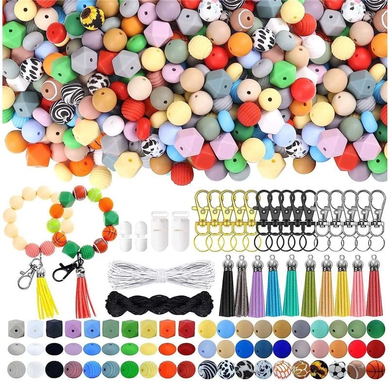 Eco-Friendly-Silicone Beads Multiple Styles And Shapes Silicone Beads 15MM For Keychain Making Kit