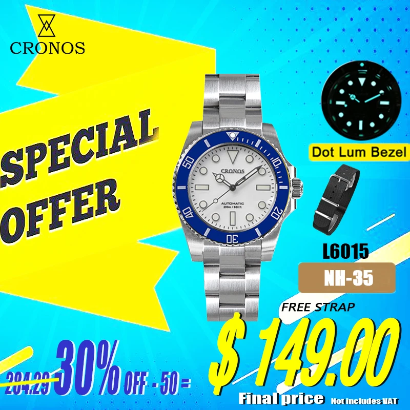

Cronos Diver Мужские часы Panda Black & White Date NH35 Керамический вращающийся безель 200 метров Водостойкие мужские часы с скользящей застежкой
