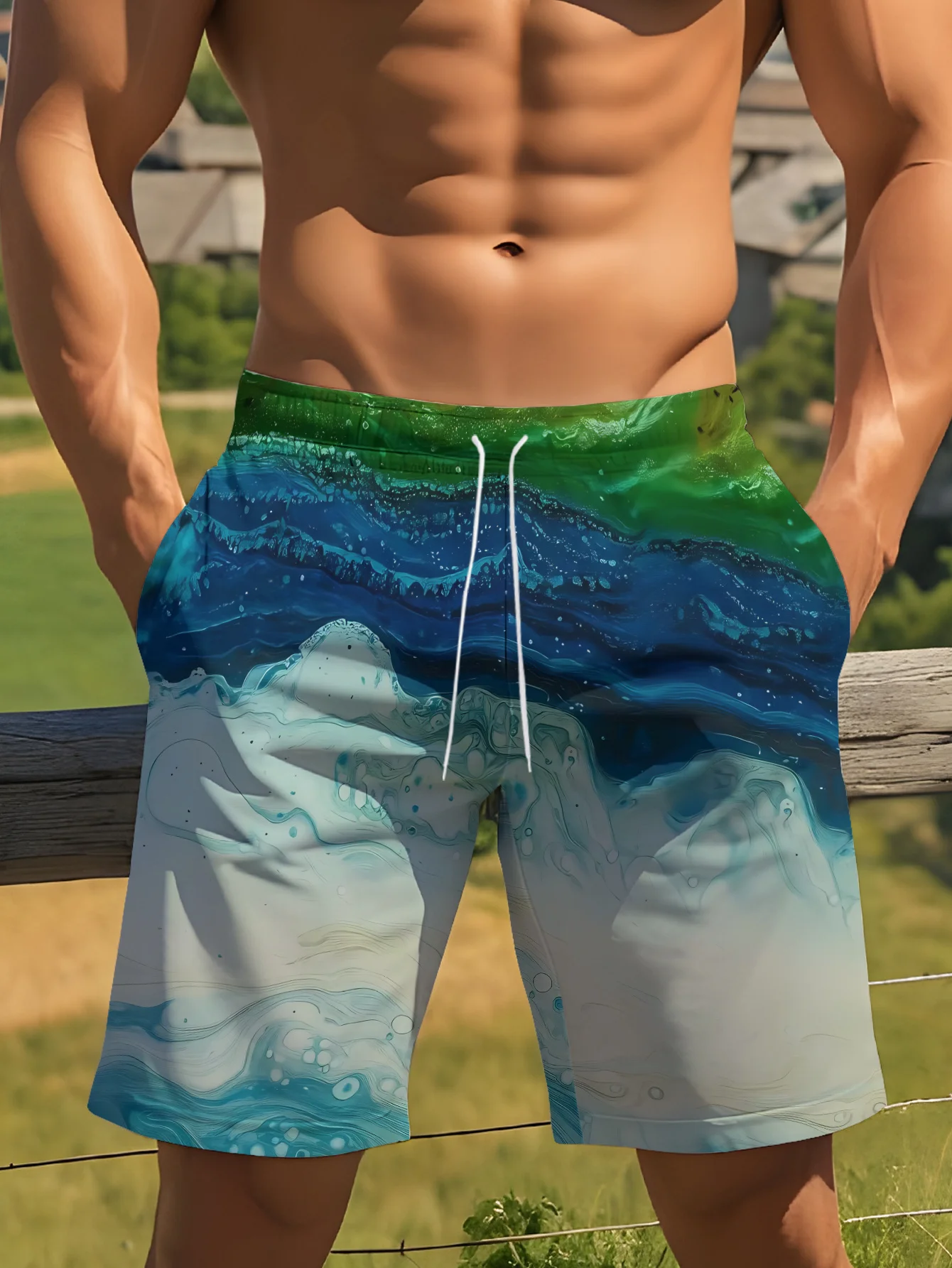 Men's Pink Orange Abstract Fluid Print Beach Shorts Drawstring Waist Quick Dry Casual Swim Trunks 2026
