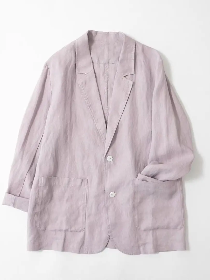 

Casual Loose Women's Cotton Linen Jaet Thin Sle Faionable Busin Suit Sle Long Sve Single Button Closure Coat