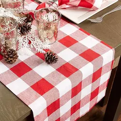 Polyeste Check Table Runner Red and White Checkered Tablecover Family Dinners Plaid Tablecloth Farmhouse Gingham Home Decoration