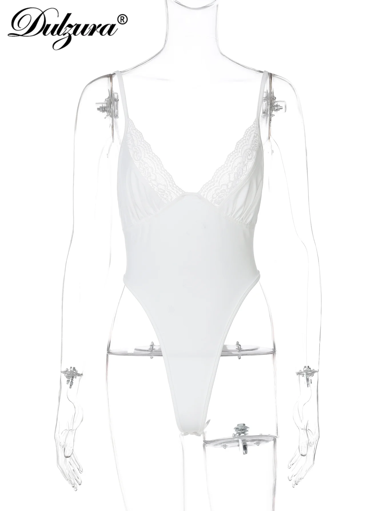 Dulzura Senza Maniche Backless Sottile In Pizzo Increspature Patchwork Cami Body Solido Sexy Casual Pagliaccetto Party Club Street Abiti Estivi