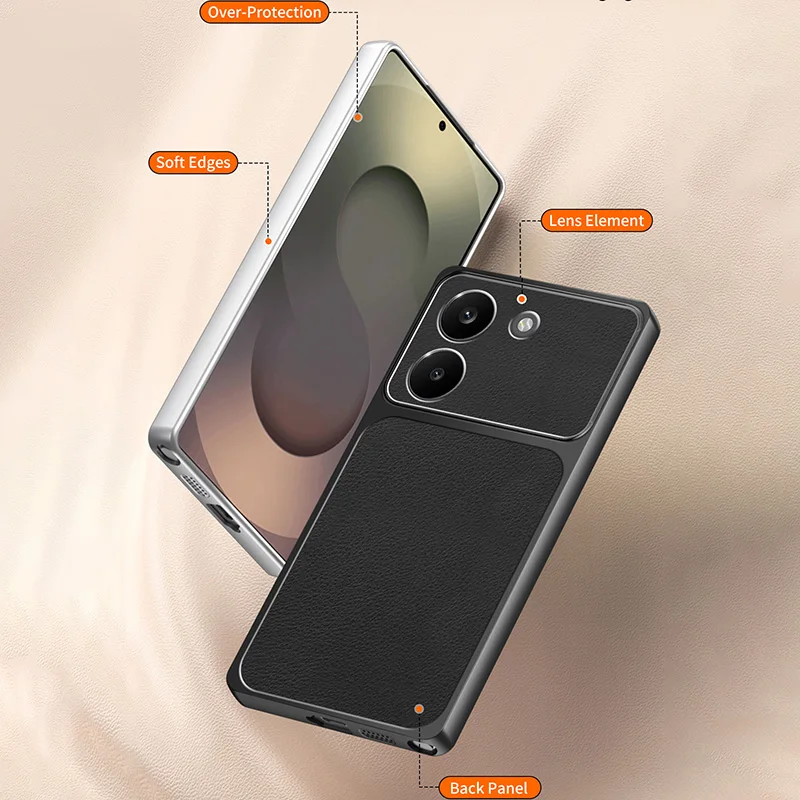 Anti-Yellowing or Shock-Resistant Lychee-Textured Phone Case for Xiaomi Turbo5 Redmi Turbo 5 Large Leather-Textured Window Cover