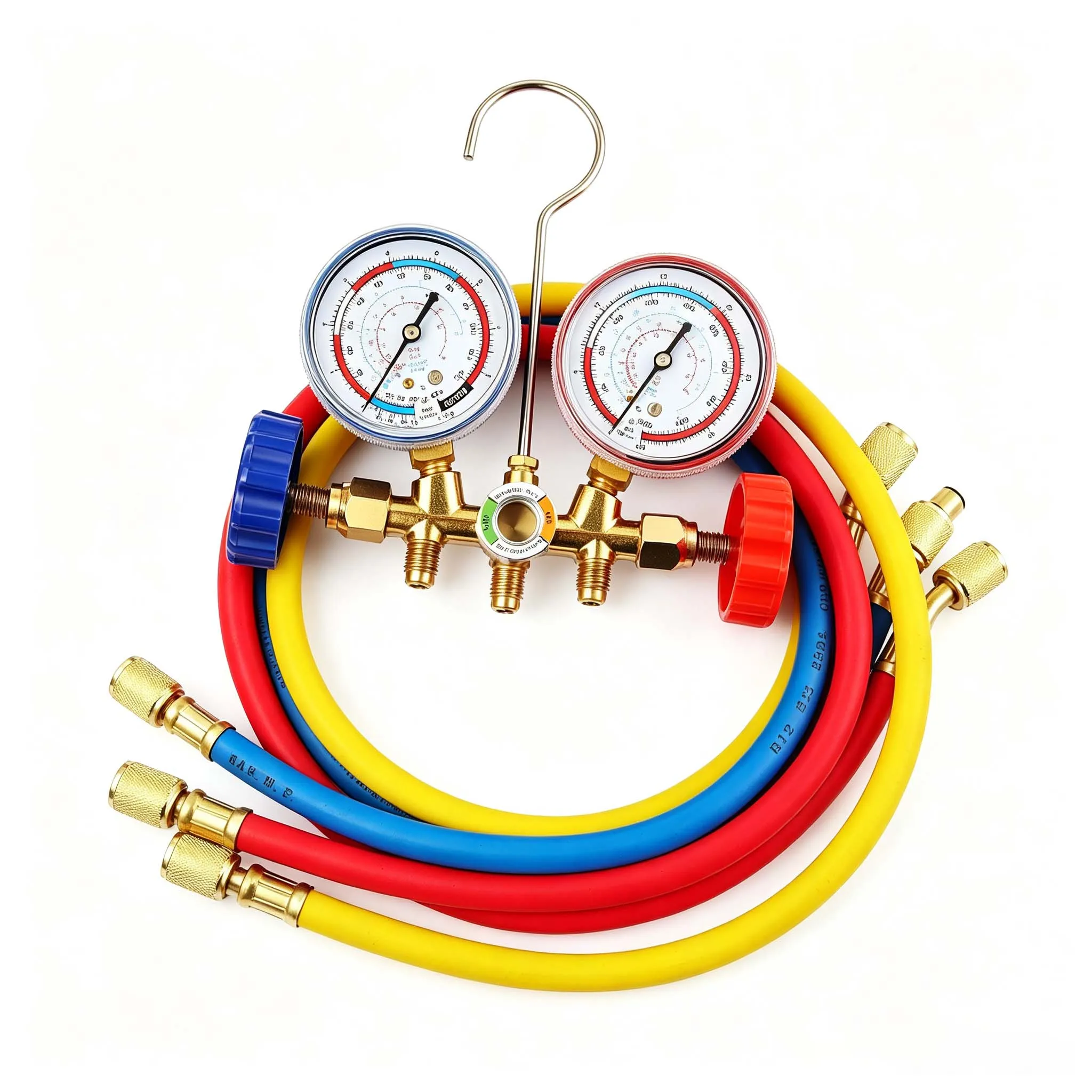 R134a AC Manifold Gauge Set Dual Pressure Meter With Hoses Adapters For Car Home Air Conditioning HVAC Refrigerant Charging Tool