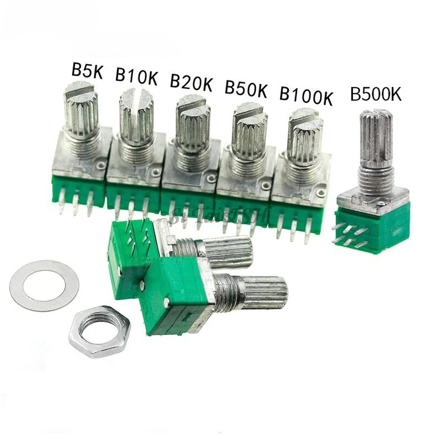 5pcs RK097G 5K 10K 20K 50K 100K 500K B5K with a switch audio 6pin shaft 15mm  amplifier sealing potentiometer