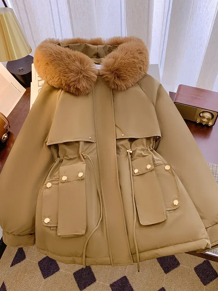 

2024 Overcoat Parka Down Cotton-Padded Jacket Medium Long Winter Coat Add Velvet Cotton-Padded Jacket Fashion Ladies Outerwear