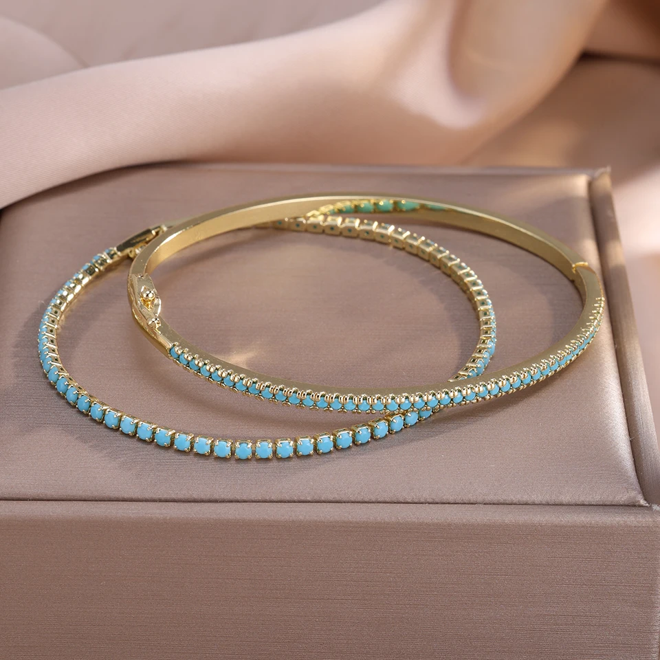 Yupsk New Niche Design Turquoise CZ Tennis Bracelet for Women Simple Thin Bangle Jewelry for Daily Wear