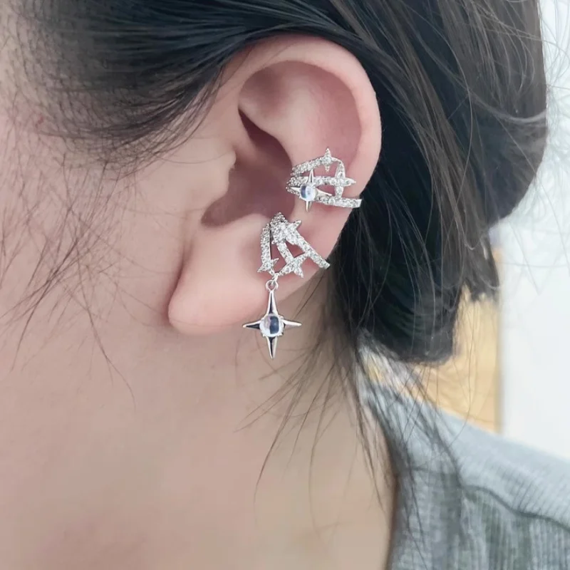 

Zircon North Star Women's Earclip, Korean-Style Asymmetrical No-Hole Design, Light Luxury and High-End Feel, Jewelry Gift.