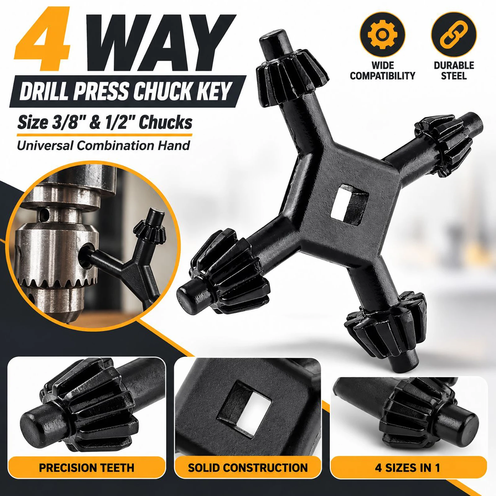 Multifunctional 4-in-1 Drill Chuck Key Wrench Set Universal Hand Tool for Home Improvement Repair