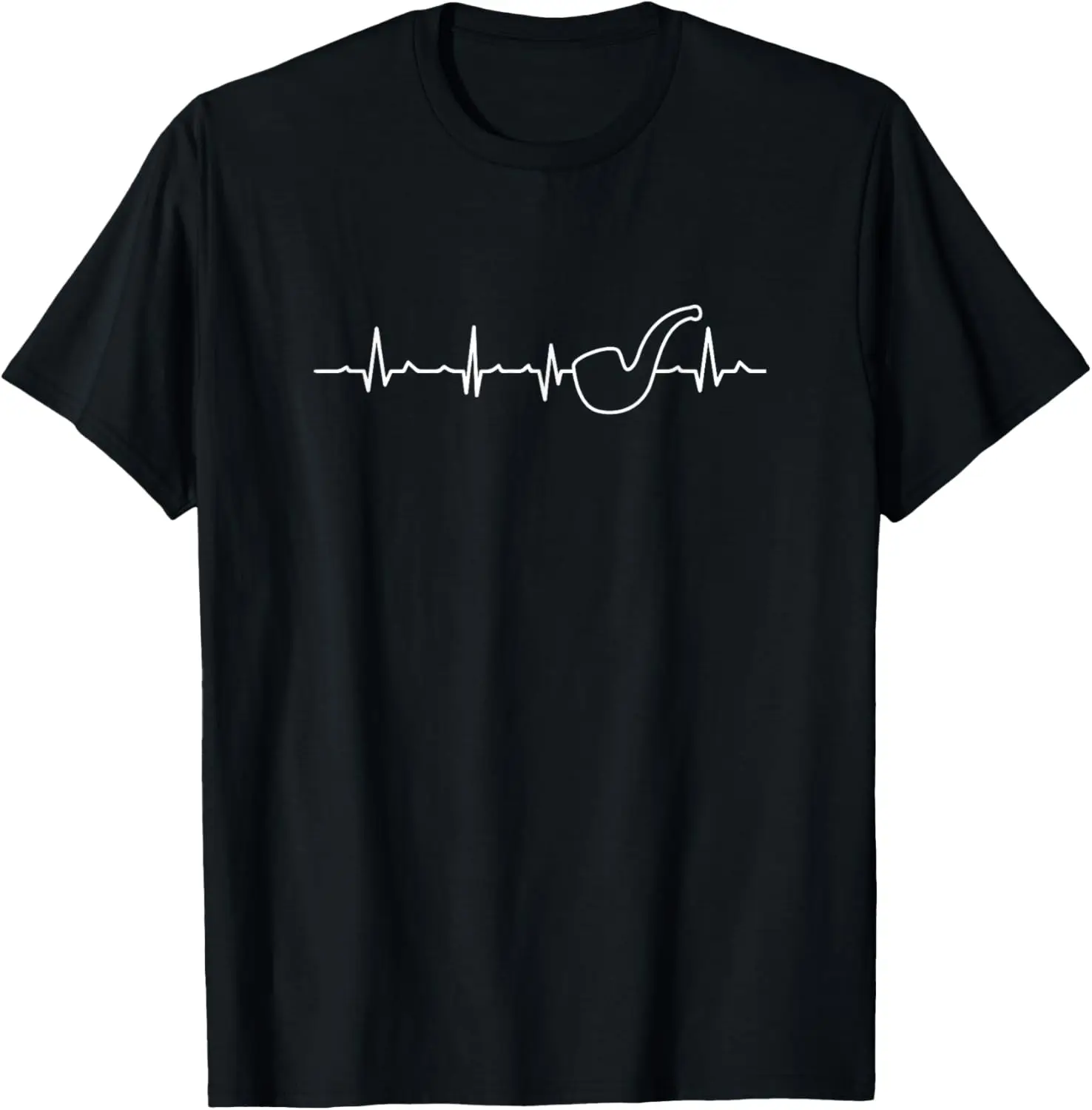 Smoking Pipe Heartbeat EKG Line Graphic Men's Cotton T-Shirt Fashion Short Sleeve Tee