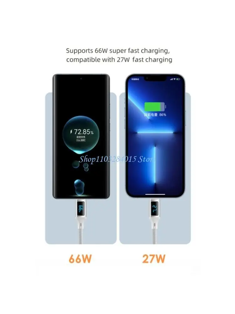 R6FF Double Type C Charging Cable 60W Quick Builtin Power Display Reinforced Connector 480Mbps 60W Type Cable