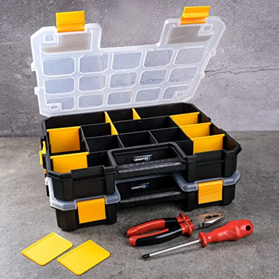Craft Organizer Set of 2 Interlocking Cases with Adjustable Compartments Briefcase-Type Hardware and Parts Organizer To
