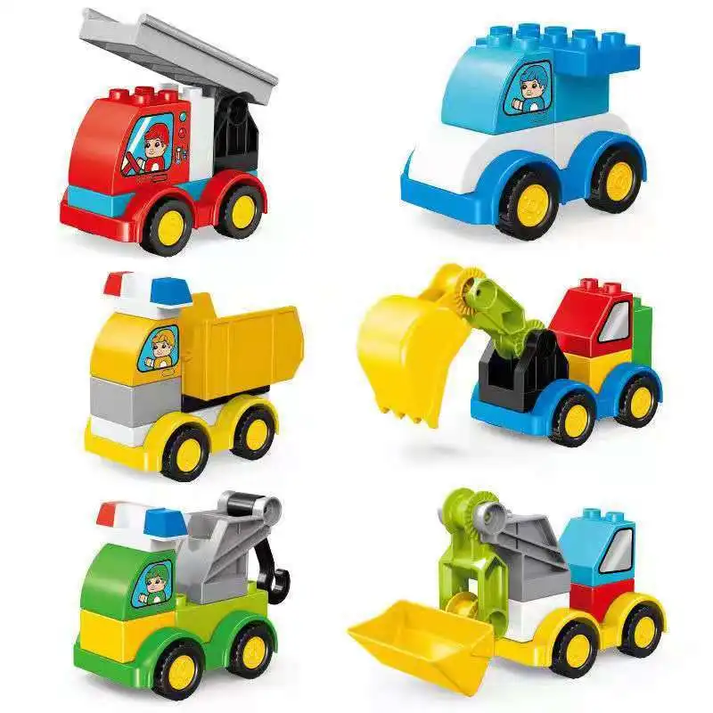 Large Particle Building Blocks Car Creative City Construction Forklift Crane Excavator Vehicle DIY Bricks Toy For Kids Xmas Gift