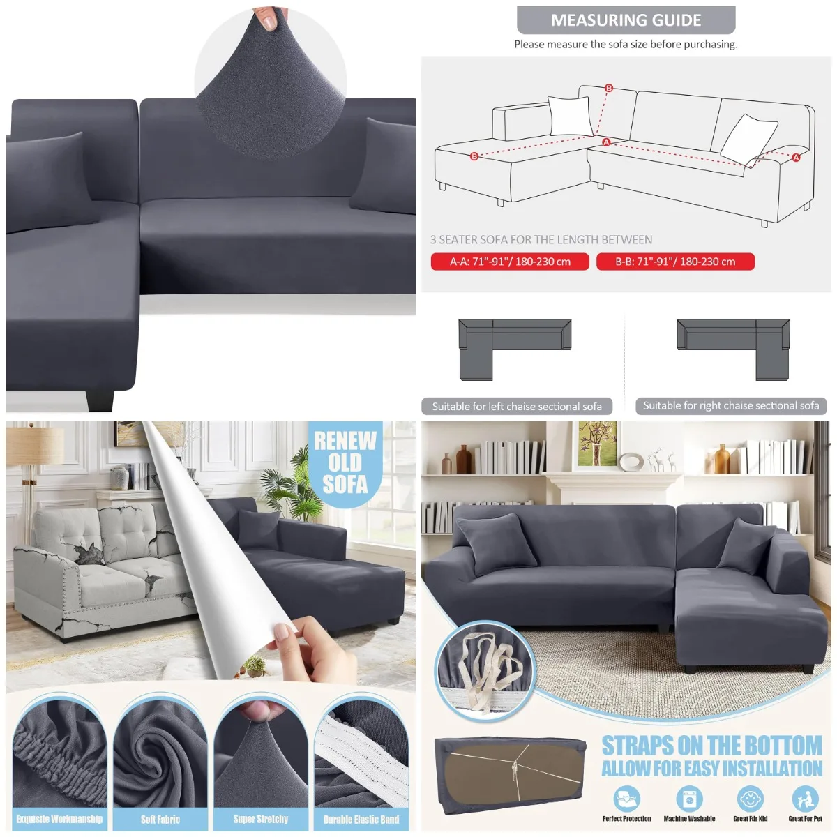 

Чехлы на диван L-образной формы, 2 шт., эластичный чехол для 3 + 3-местных чехлов с наволочками, светло-серый