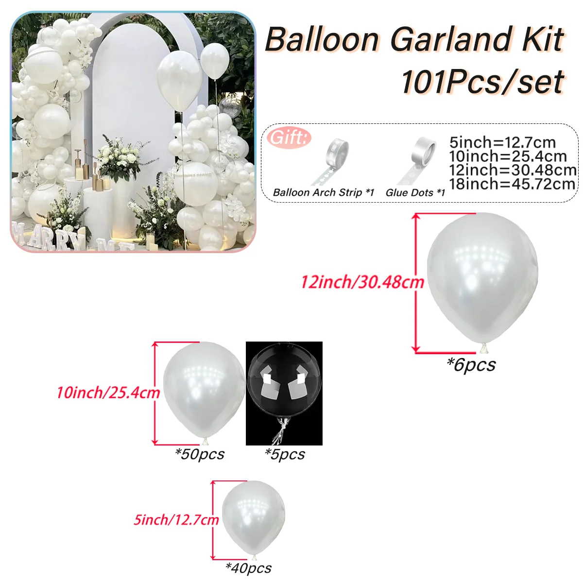 101pcs latex Balloon Arch kit, pearly white party decorating balloons for birthdays, engagement ceremonies and more