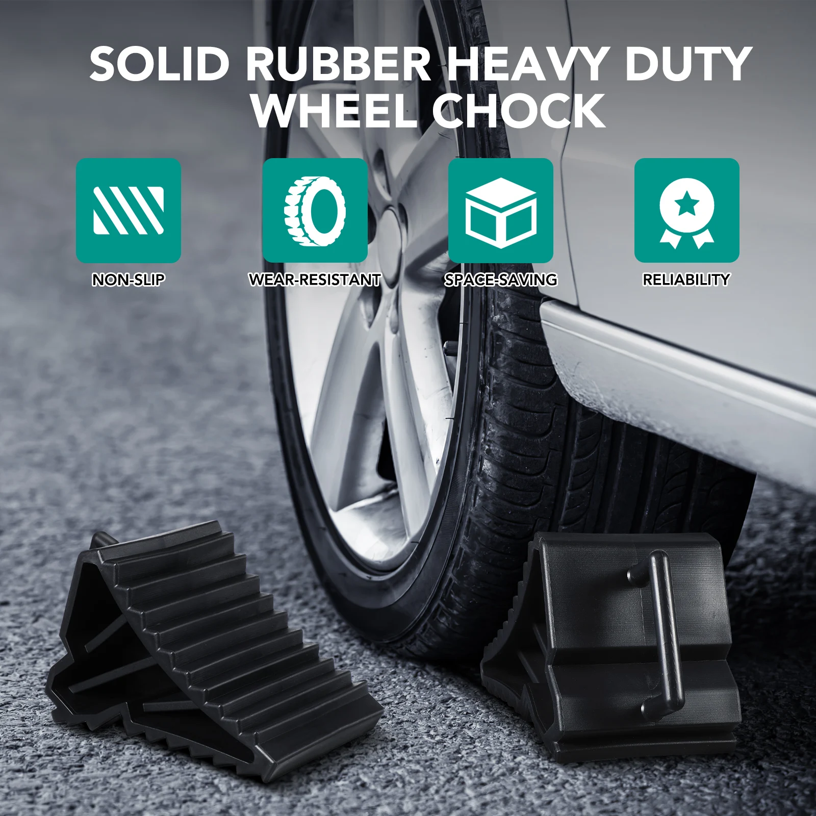 

4pcs Tire Chock Heavy Duty Wheel Block For Vehicles Trailers Durable Tyre Stopper With Friction Grooves All Weather Traction Pad